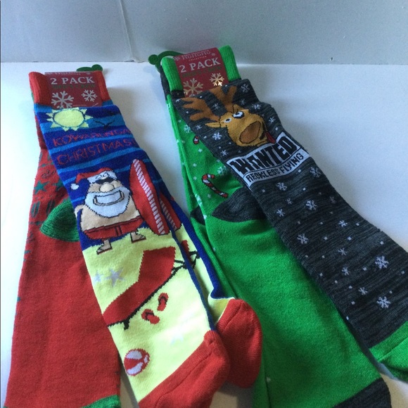 NWT mens crew socks Two packs of 2 (4 prs) holiday - Picture 1 of 10